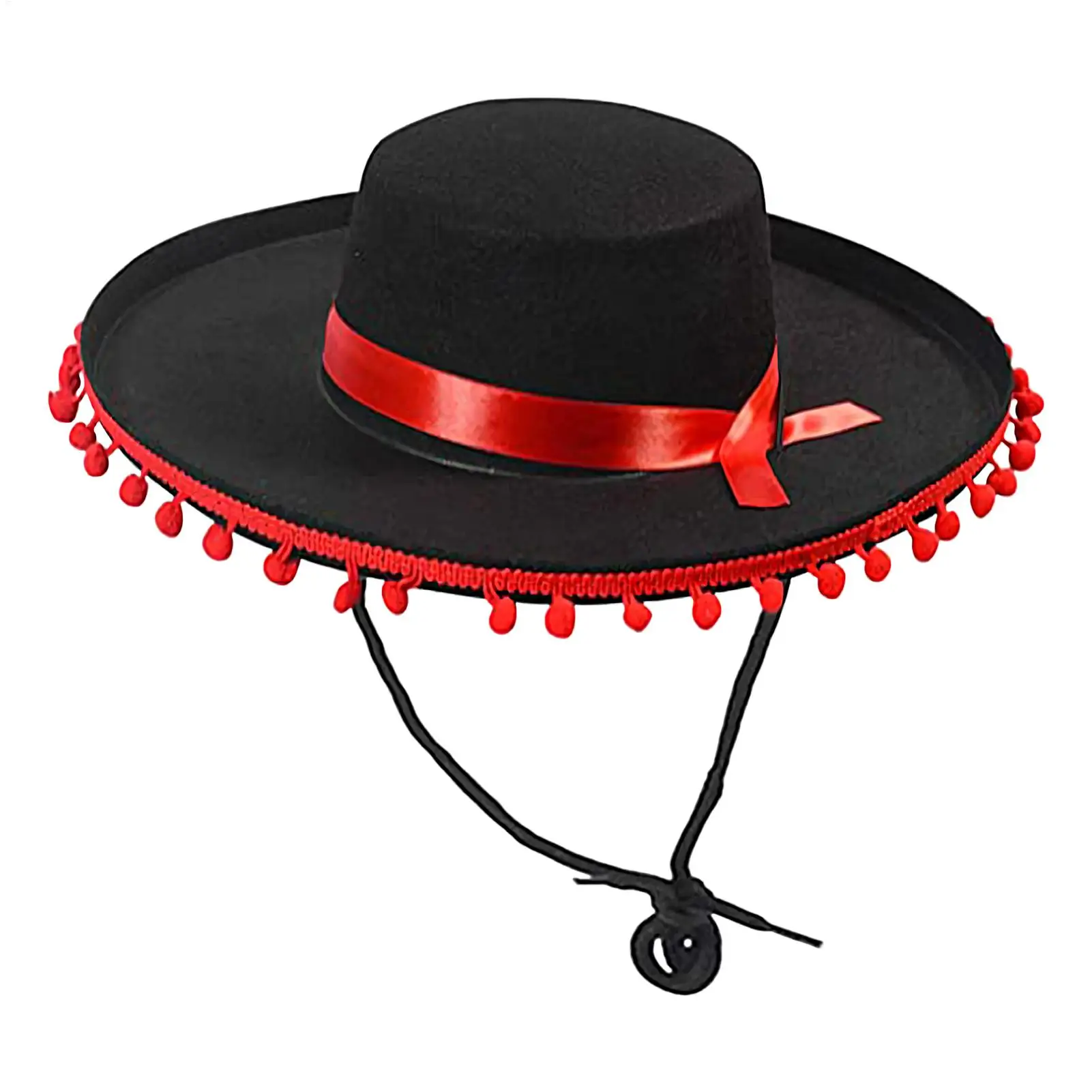 Mexikanischer Sombrero-Hut für Erwachsene, Flamenco-Cosplay-Kostüm mit Pompons, Spanisches Outfit-Zubehör Image
