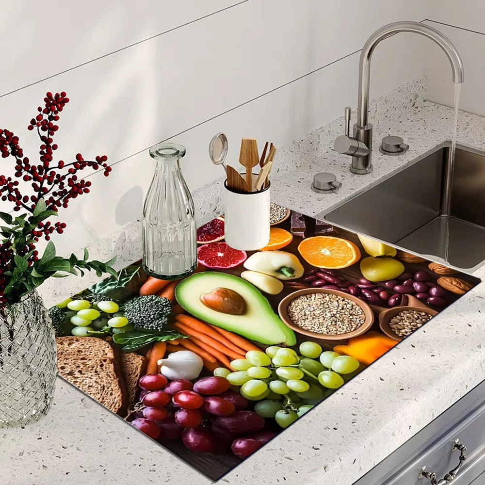 Obstmatte, saugfähige Geschirrtrocknungsmatte für die Küchentheke, Kaffeebar mit Gummiboden, passend für unter Espressomaschine Image