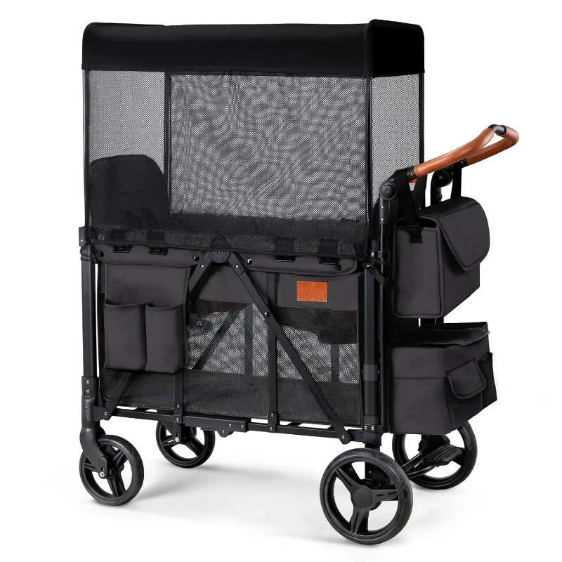 Kinderwagen für 2 Kinder, Hochsitz & 5-Punkt-Gurt, Faltbarer Allterrain-Bollerwagen für Kleinkinder mit Sonnendach, Eltern-Organizer, D Image