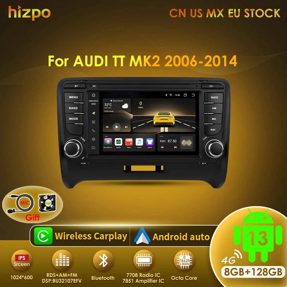 Hizpo Autoradio für Audi TT MK2 8J 2006-2014 7 Zoll GPS Navi Android 8-Core 4+64G Stereo Autoradio Player Audio RDS Carplay BT Image