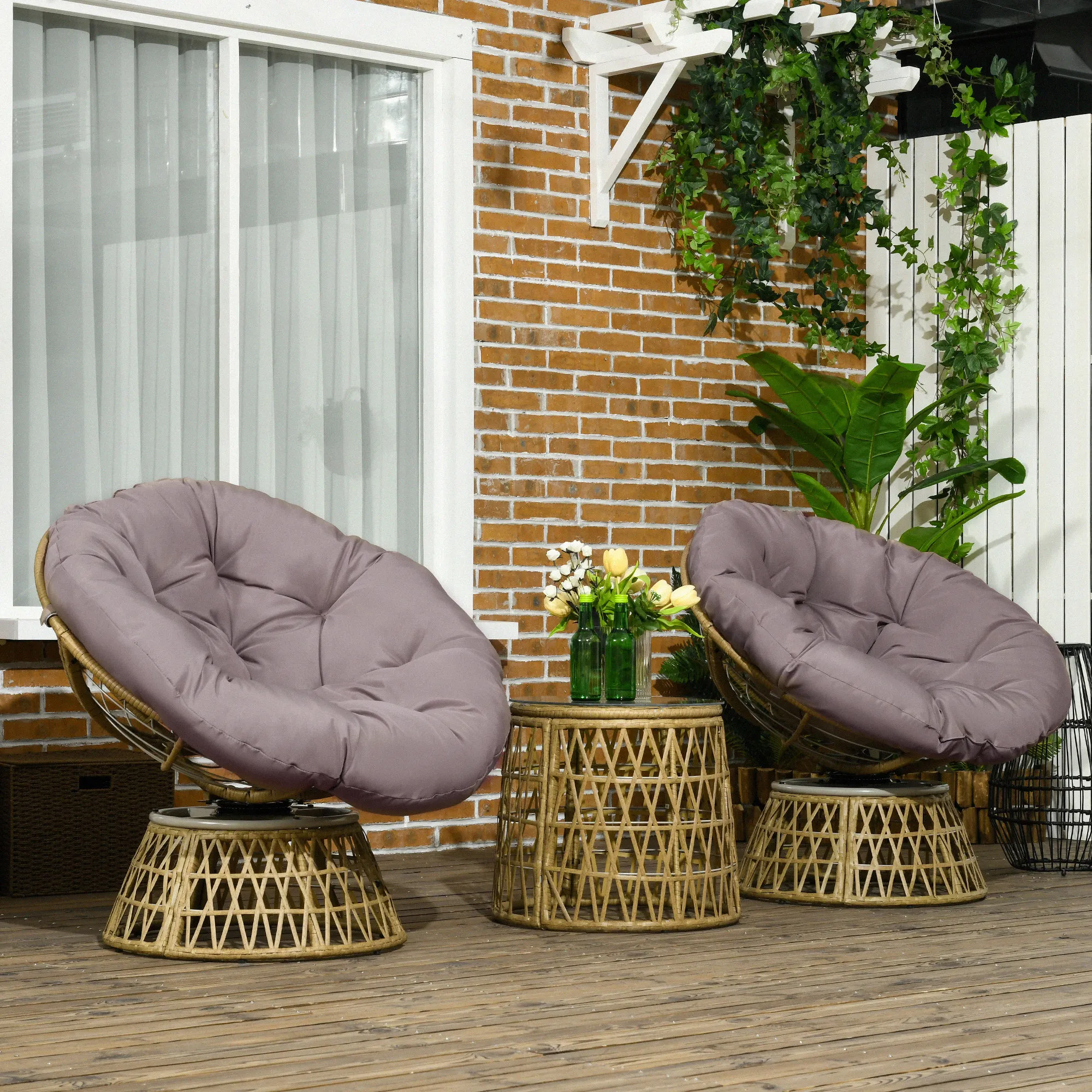 3-teiliges gelbes Patio-Bistro-Set: Couchtisch & 2 Stühle mit Kissen, Outdoor-Balkonmöbel für Garten & Terrasse Image