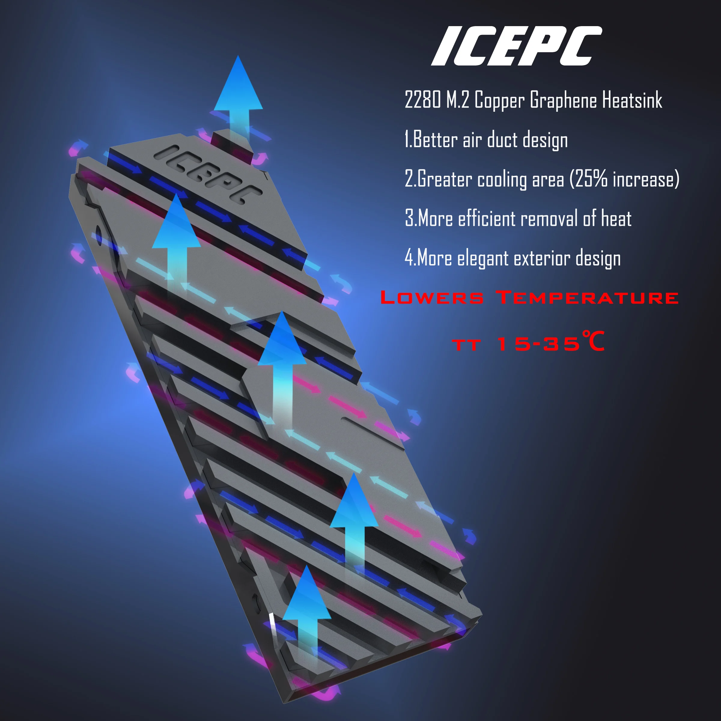 iCEPC M.2 NGFF NVME Kupfer-Kühlkörper 2280 SSD Graphenbeschichtung Kupfer-Kühlkörper für PS5 PC SSD-Kühler Hochleistungs-Radiator Image