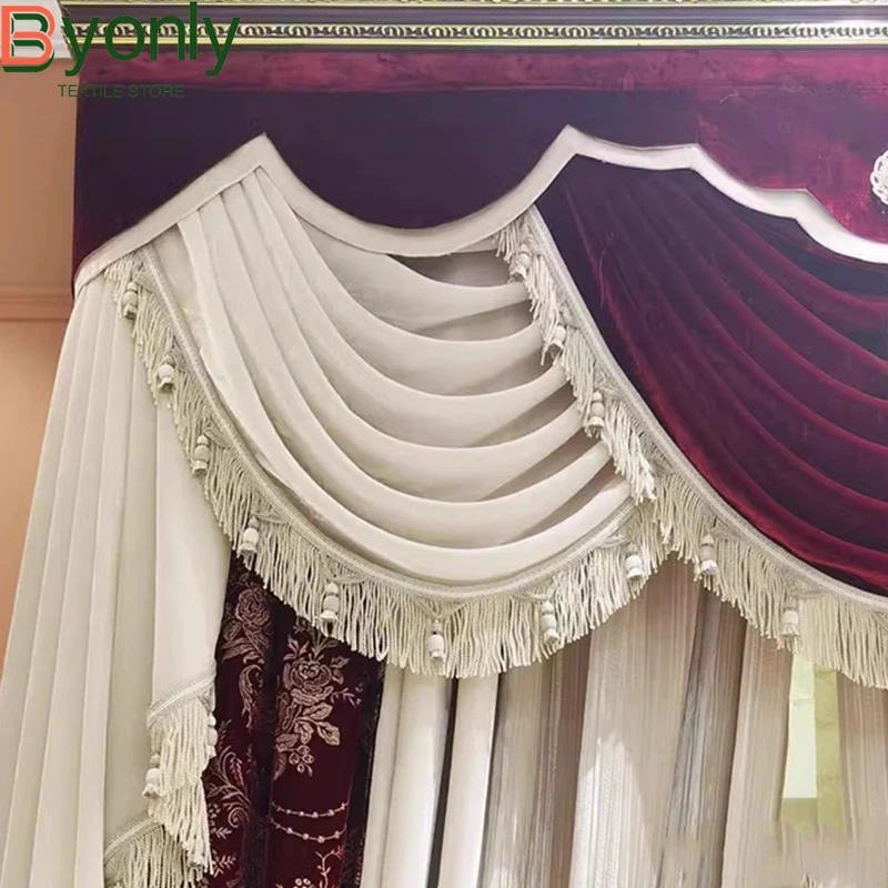 Die neuen weinroten Seidensamt-gestickten Blumenvorhänge mit Spleißen, verdickten Vorhängen für Wohnzimmer, Schlafzimmer, Balkon, schwebend Image