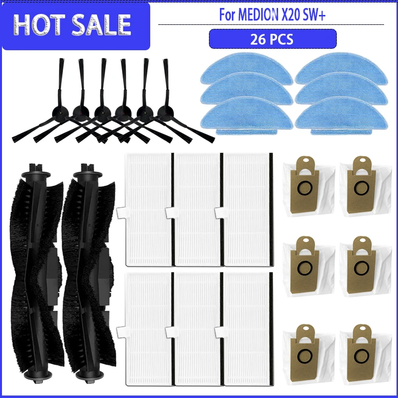 Hauptseitenbürste Hepa-Filter Mopp Staubbeutel für MEDION X20 SW + MD 11415 Roboter-Staubsauger Ersatz Ersatzteile Zubehör Image
