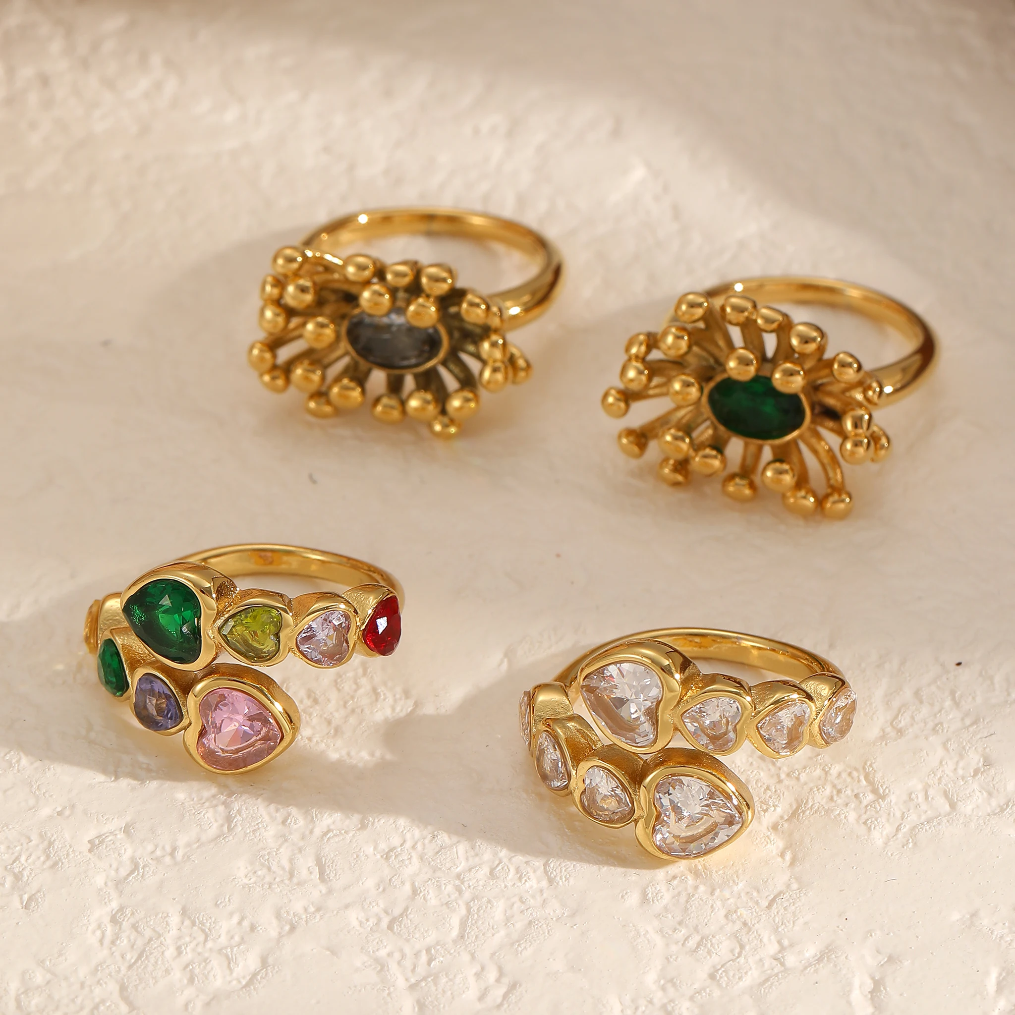 Bunte funkelnde Pfirsich Herz Zirkon Mode Edelstahl offene Ringe für Frauen Schmuck wasserdichte Accessoires Image