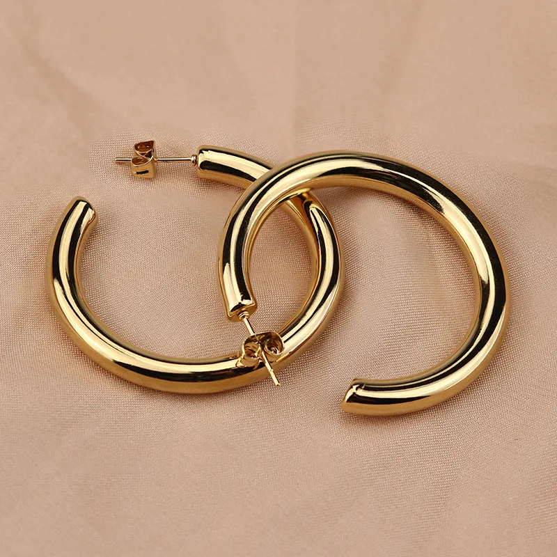 Große runde Edelstahl-Creolen für Damen und Herren, minimalistische goldfarbene Kreisohrringe, Punk-Hip-Hop-Party-Schmuck