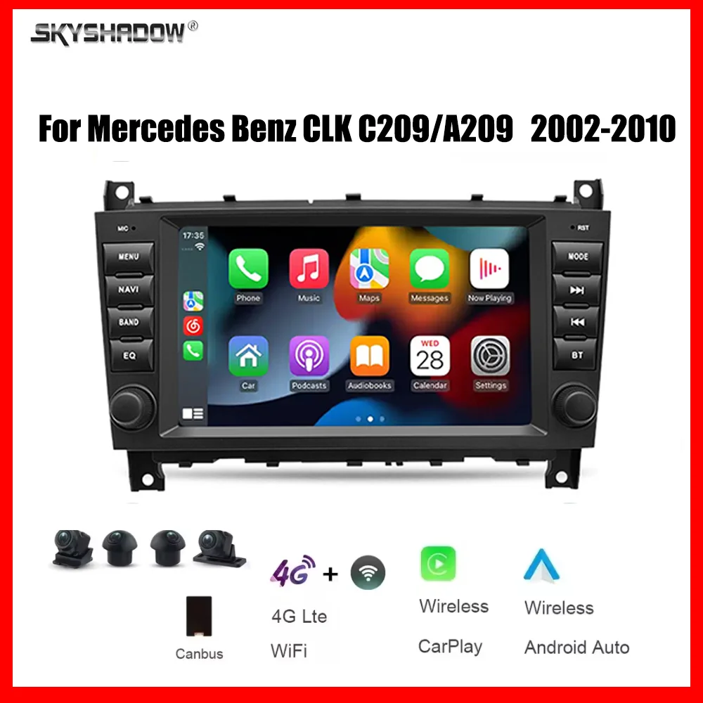 8-Zoll-CarPlay-Android-Autoradio mit 4G-WLAN, Bluetooth, GPS-Navigation für Mercedes Benz CLK C209/A209 2002-2010 Image