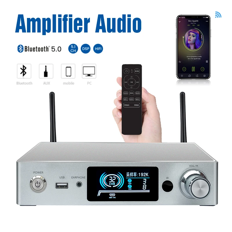 Emiuzek WA80 Pro WiFi & Bluetooth 5.0 Leistungsverstärker 60Wx2 Stereo HiFi 2.1 CH Digit Streaming Media Player Sound Amplificador Image