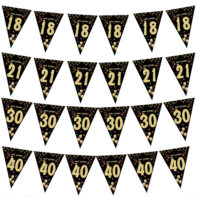 18 21 30 40 Jahre alles Gute zum Geburtstag Papierbanner Geburtstag Party Dekorationen Erwachsene Schwarz Gold Jubiläum Partyzubehör Foto Requisiten Image