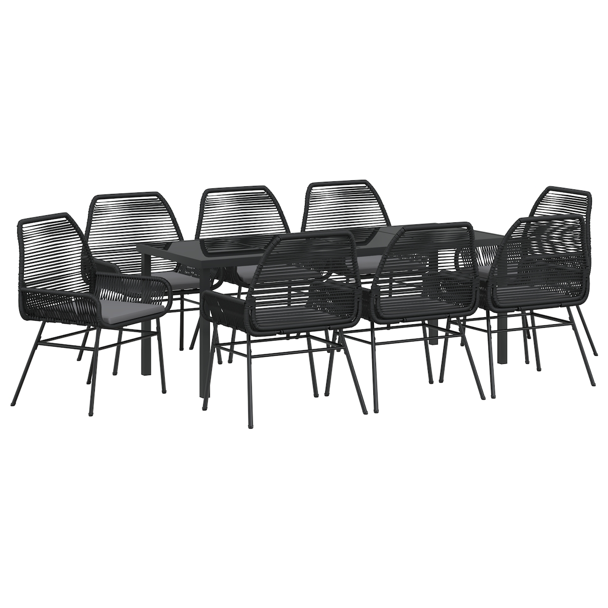 vidaXL 9-teiliges Garten-Ess-Set mit Kissen in Schwarz aus Poly Rattan Image