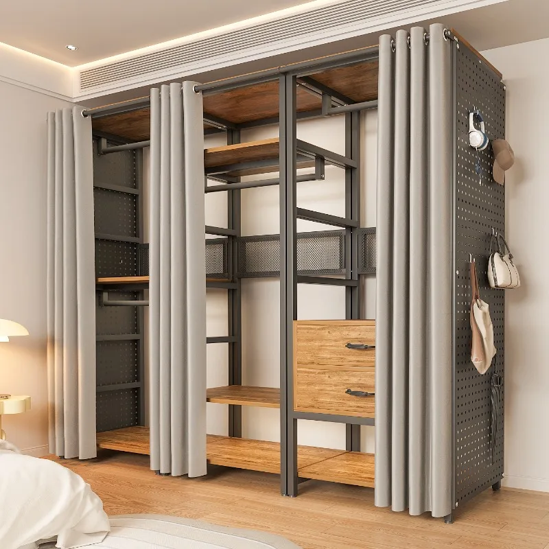 Neuer Kleiderständer für Schlafzimmer 2025: Offener Garderobenschrank aus Metall mit Lochplatte für Schlafzimmer-Aufbewahrung