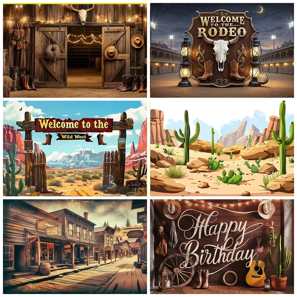 Wild West Cowboy Party Hintergrund Banner Land Scheune Junge Alles Gute zum Geburtstag Dekoration Hintergrund Baby GeschenkeDusche Fotografie Requisiten Image