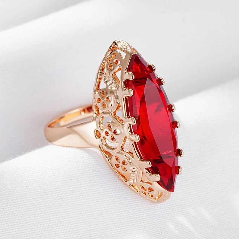 Wbmqda Luxus Roter Natürlicher Zirkon Ring Für Frauen 585 Rose Gold Farbe Boho Ethnische Zubehör Vintage Hochzeit Party Edlen Schmuck