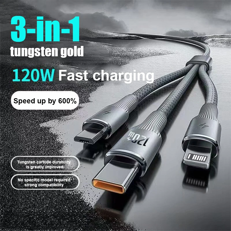 3 In 1 Schnellladekabel 120 W Für Xiaomi iPhone Poco Micro USB Typ C Ladekabel Kabel Mehrere USB Ladekabel Linie Image