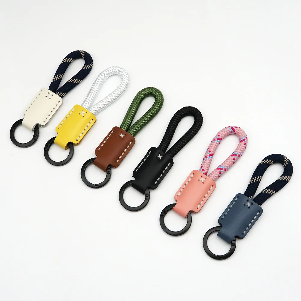 Schlüsselanhänger aus Rindsleder mit individuellem Namen und Nummer, geflochtenes Seil, Laser, personalisiertes Logo, gewebter Schlüsselanhänger, Herren- und Damentasche, Auto-Schlüsselanhänger Image