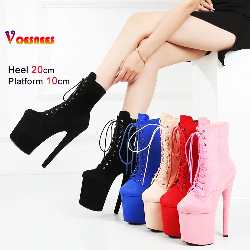 Pole Dance-Stiefel aus schwarzem Wildleder mit Plateausohle, 15 cm, 17 cm, 20 cm Absätze, runder Kopf, Schnür-Stiefeletten mit Reißverschluss, Design für sexy Anlässe, Stripper