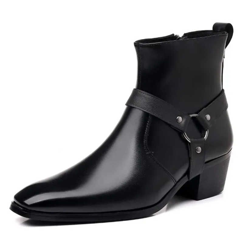 2025, Herren-Chelsea-Stiefeletten, lässig, Leder, Western-Cowboystiefel, Schwarz, Braun, Reißverschluss, Hochzeit, Büro, Kleid, Schuhe, Herren, Motorradstiefel
