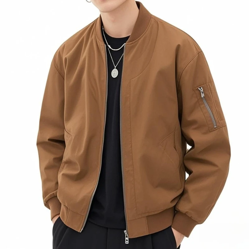 Herbst Varsity Bomber Jacke Männer Casual Lose Arbeitskleidung Jacken Outdoor Streetwear Mäntel männer Stehen Kragen Schlank Baseball Mantel Image