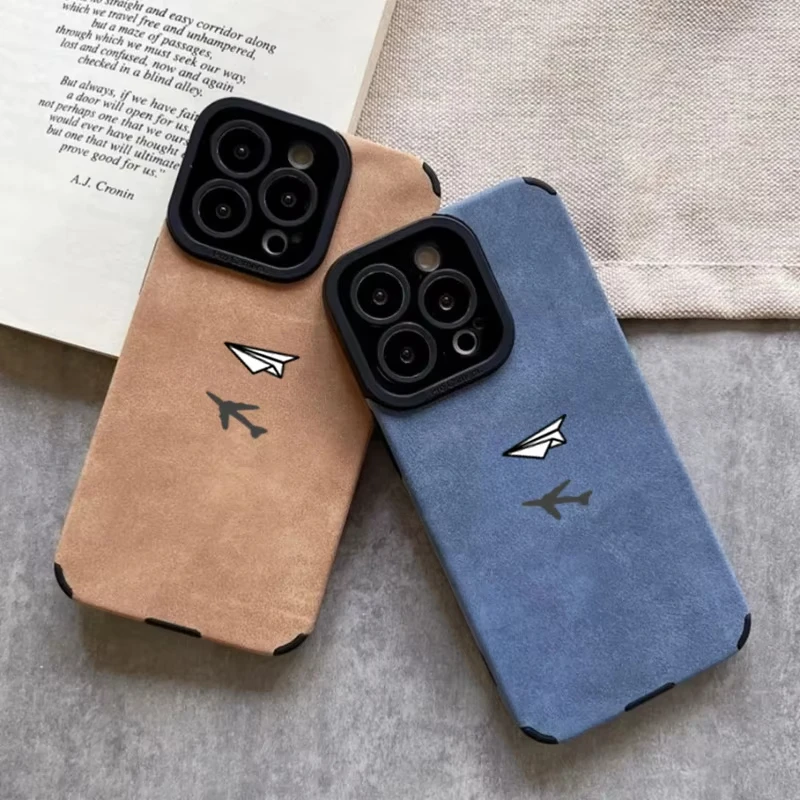 Papierflugzeug Flugzeug Leder Silikonhülle für iPhone 17 16E 15 14 13 12 11 Pro Max X XR XS Max Objektivschutz stoßfeste Abdeckung Image