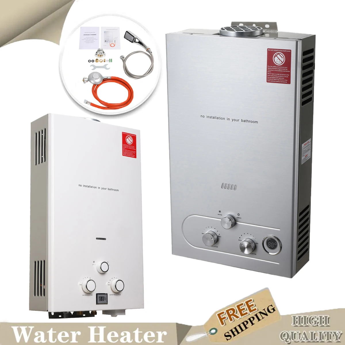 8/10/12/16/18L LPG Propangas Durchlauferhitzer Durchlauferhitzer Kessel mit Duschkopf und Gasdruckminderer-Kit Image