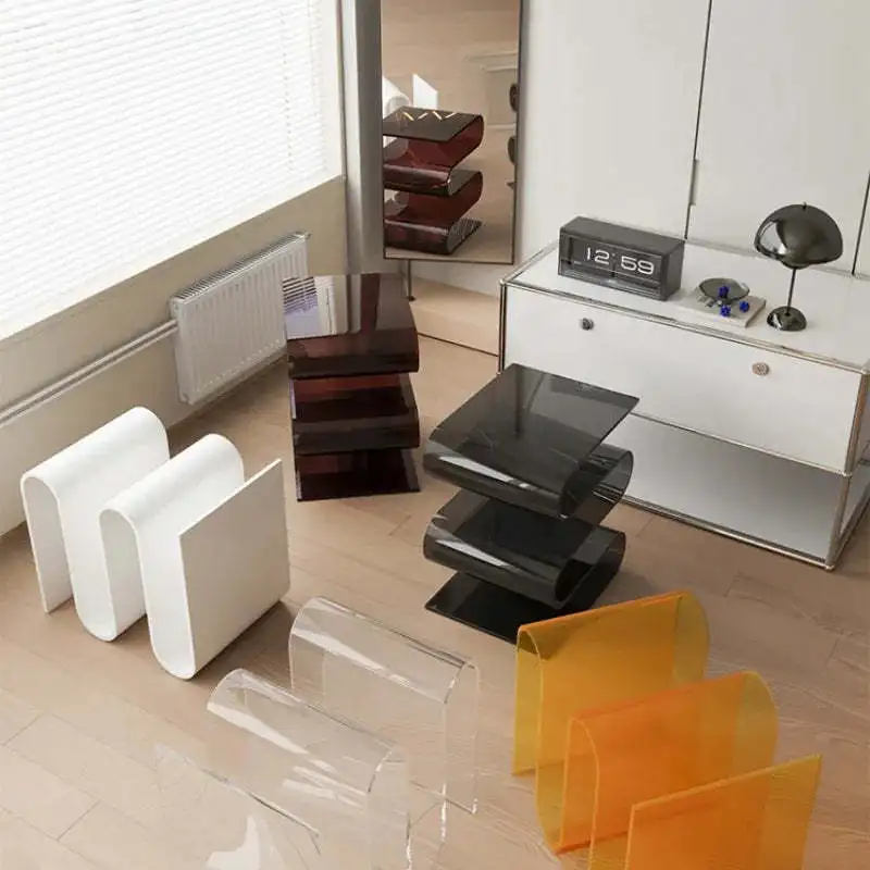 Acryl-Bücherregal, Lagerregal, transparente Kante, nordischer Stil, Wohnzimmer, Sofa, seitliche Ecke, Schlafzimmer, S-förmig Image