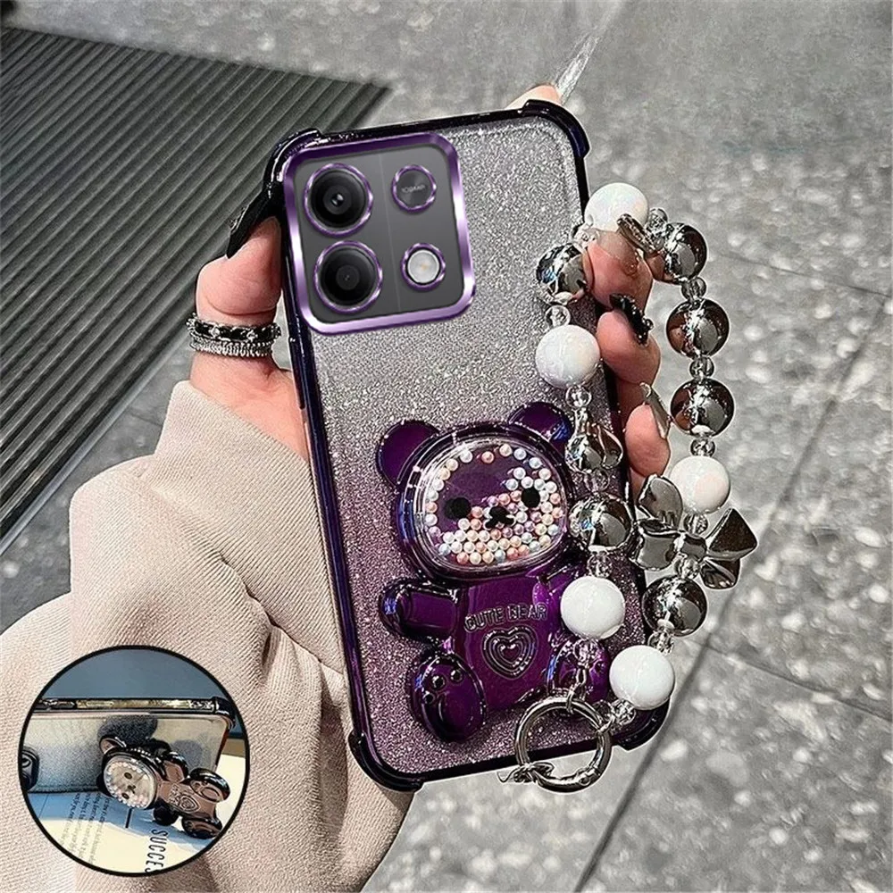 Luxus Bogen Strap Bär Telefon Halter Fall Für Motorola MOTO Edge 60 Fusion 50 50 Pro 50 NEO Weiche Glitter stoßfest Stand Abdeckung Image