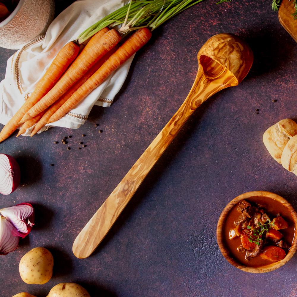 Utensili per pentola con manico extra lungo per mescolare la zuppa in pentola - Utensili da cucina in legno XL per pentole - Utensili da cucina per le