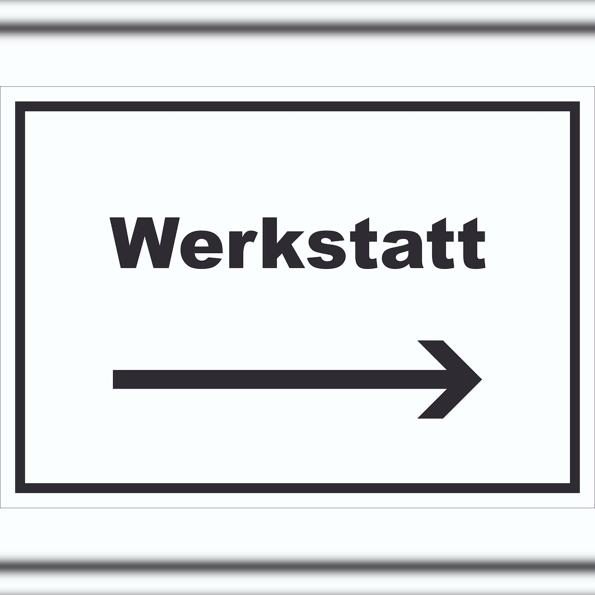 HB-Druck Werkstatt Schild mit Text Richtungspfeil rechts Handwerk Reparatur waagerecht A4 Rückseite selbstklebend Image