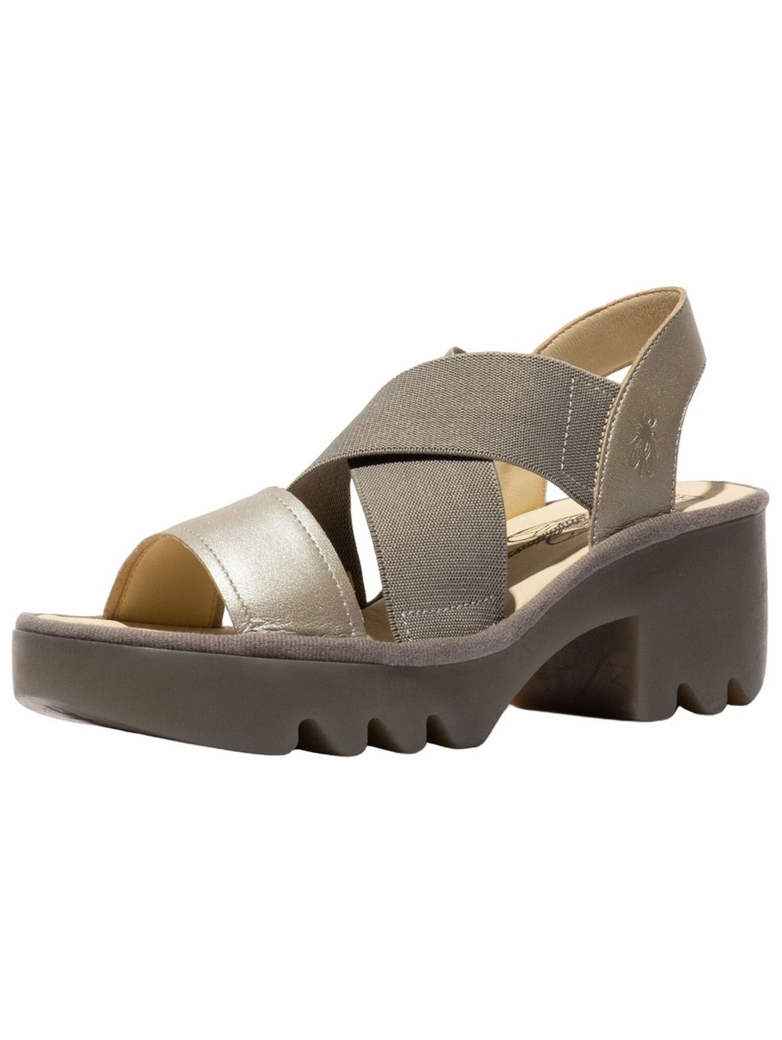 High-Heel-Sandalette FLY LONDON "Fly London Sandalen Leder/Textil", Damen, Gr. 39, silber, beige, Leder, Textil, Schuhe