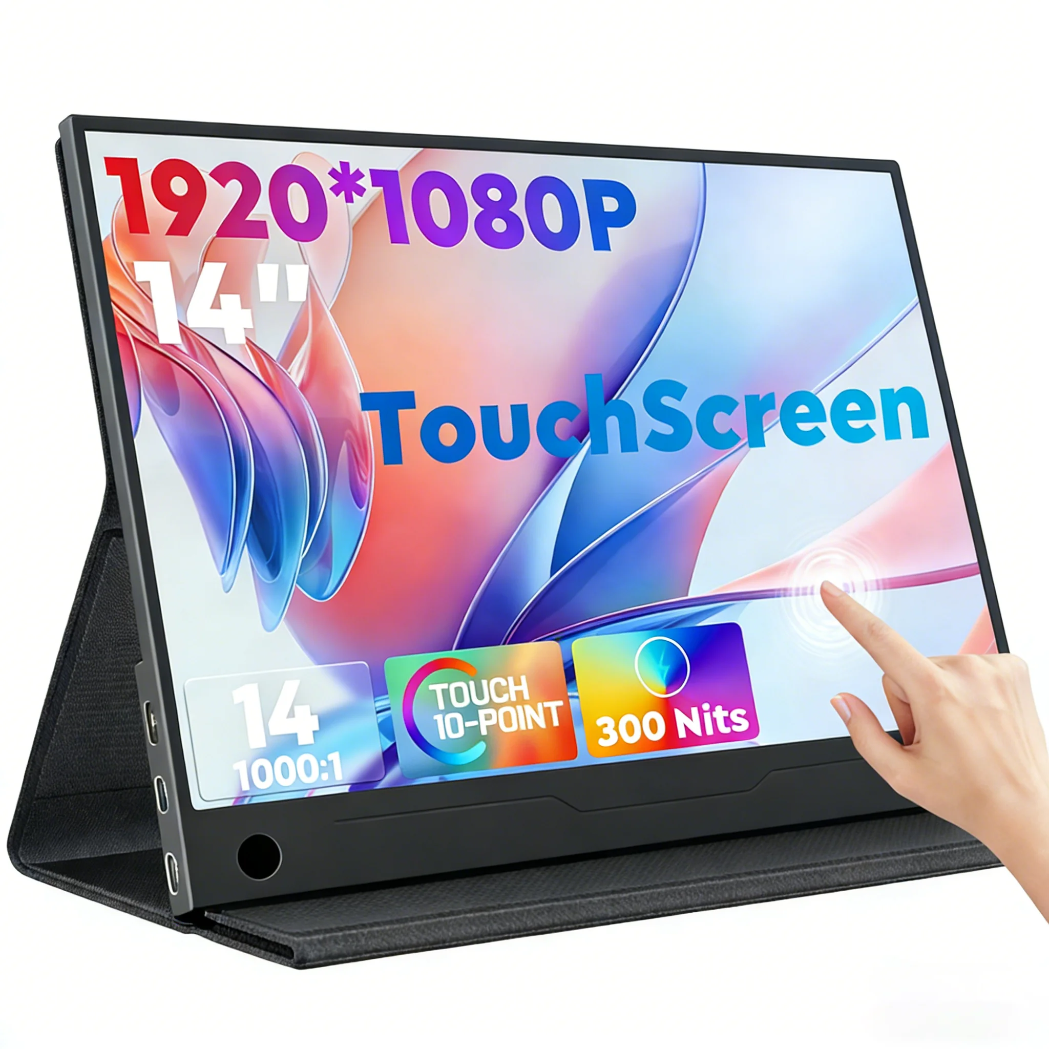 Moniteur portable tactile Amoudo 14 pouces 1920 x 1080P, deuxième écran FHD léger et fin, USB Type-C, mini HDMI, extension d