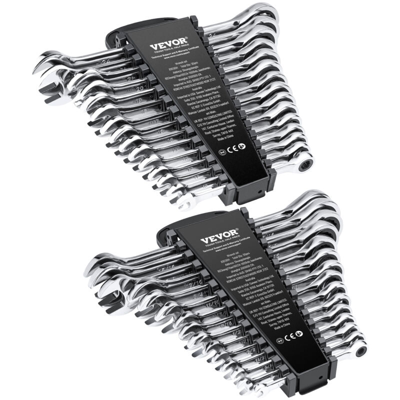 Set Di Chiavi Combinate Da 30 Pezzi, Set Di Chiavi A Cricchetto Con Organizzatore Per Rack, Set Di Chiavi In ​​acciaio Cr-v Sae 1/4' A 1' Sistema Metrico 8 Mm A 24 Mm Per Officina, Emergenza - Vevor