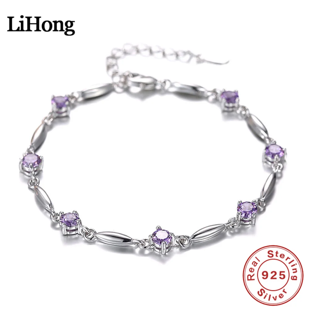 S925 Sterling Silber Armband Zirkon Süße Zarte Amethyst Armband Schmuck Für Frauen, Weihnachten Geschenke Image