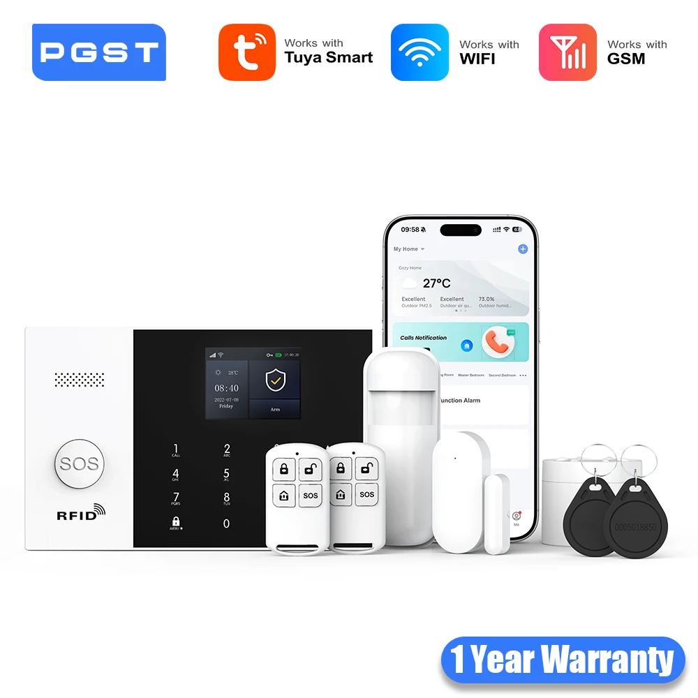 PGST WiFi 2G GSM Tuya Smart Home Leben Alarm Sicherheit System Kit Alexa Automatisierung Alarm Sicherheit Schutz Tür bewegungsmelder Image