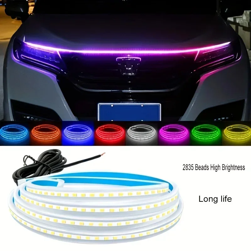 1pc Led Auto Haube Lichter Sequentielle Scan Universal Scheinwerfer Streifen Auto Dekorative Atmosphäre Lampe DRL Auto Tagfahrlicht Image