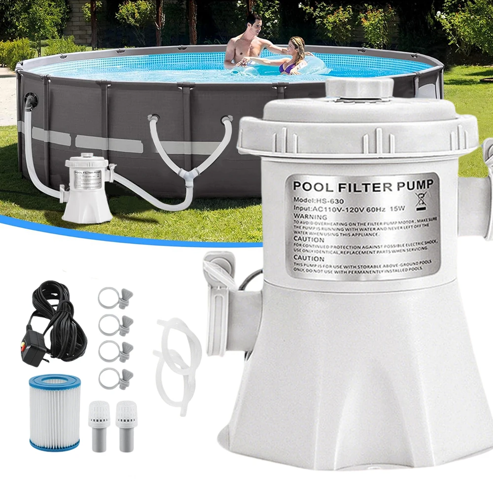 Pompe de filtration pour piscine 330 GPH, pompe à eau électrique pour piscine avec 2 cartouches filtrantes, pompe de filtration pour piscine hors sol, petite pompe de filtration pour piscine