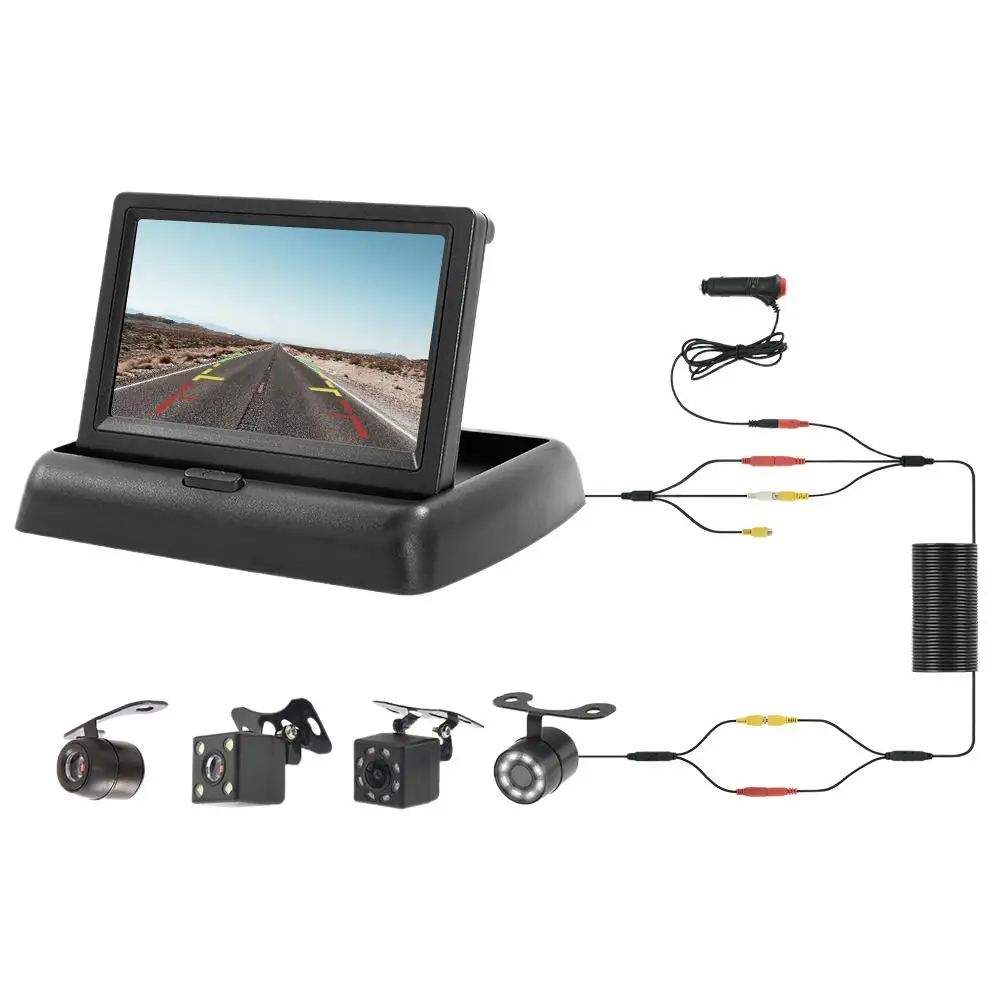 4,3 tft lcd hd Bildschirm klappbarer Auto monitor mit Rückfahr kamera LED-Backup für das Parken von Fahrzeugen einfache Installation