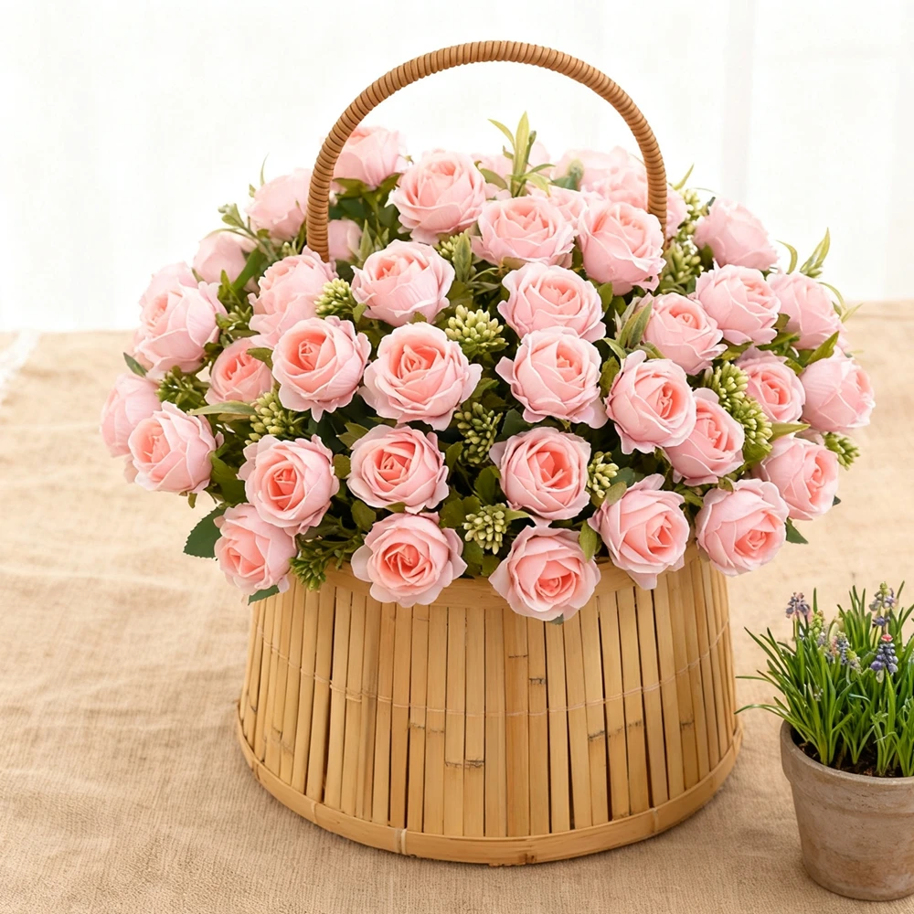 Artificial Flower Silk Rose Home Room Party Vase Decoration Outdoor Garden Yard Wedding Bride Wreath Bouquet Accessory Prop Gift