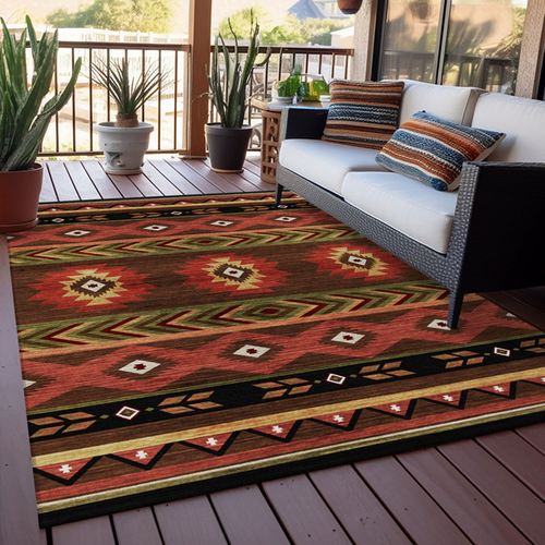 Southwestern Lodge Rectangle Rug Chocolate, 8' x 10', Chocolate