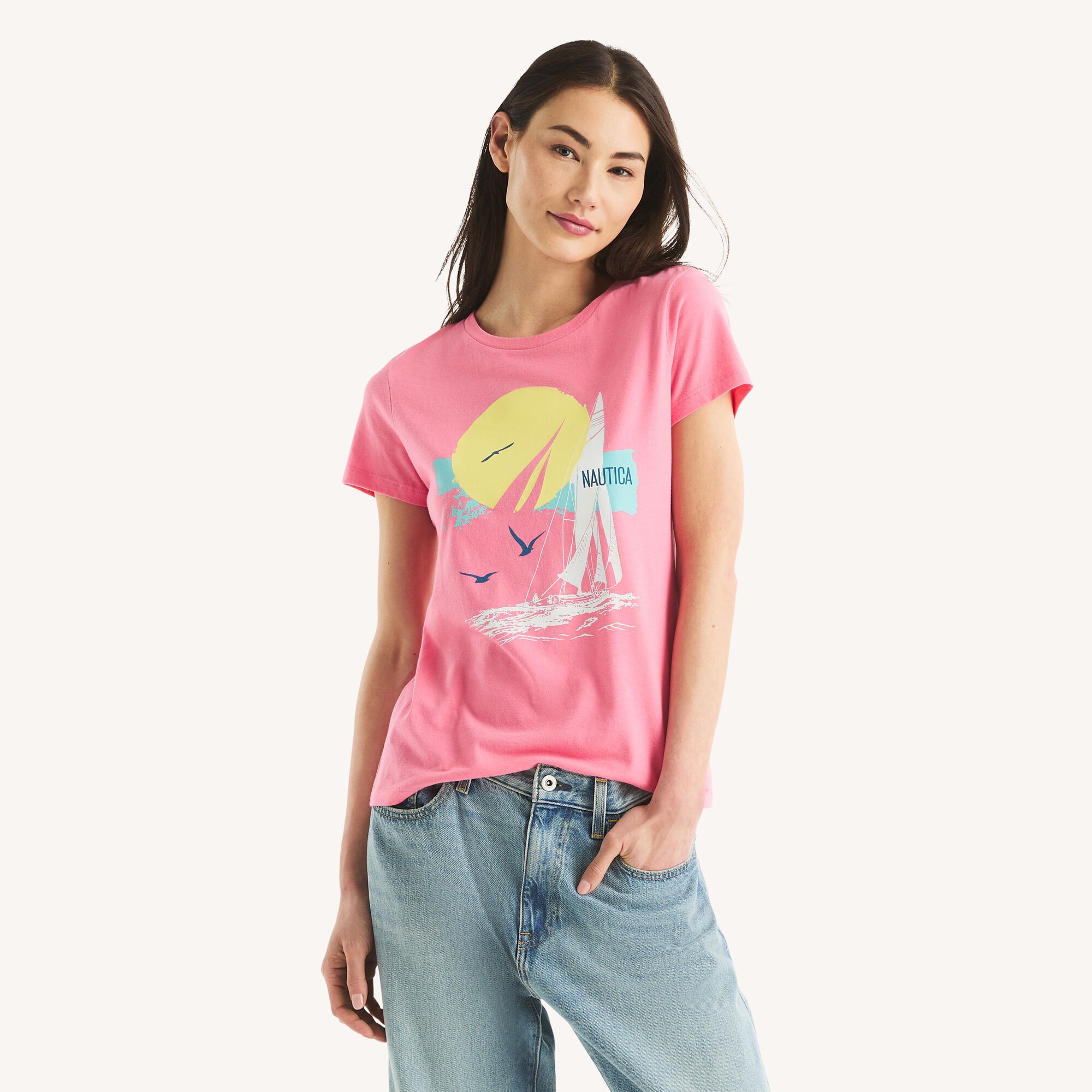 Nautica Women's Coastal Sun Graphic T-Shirt 674 (Deep Fuschia), XL