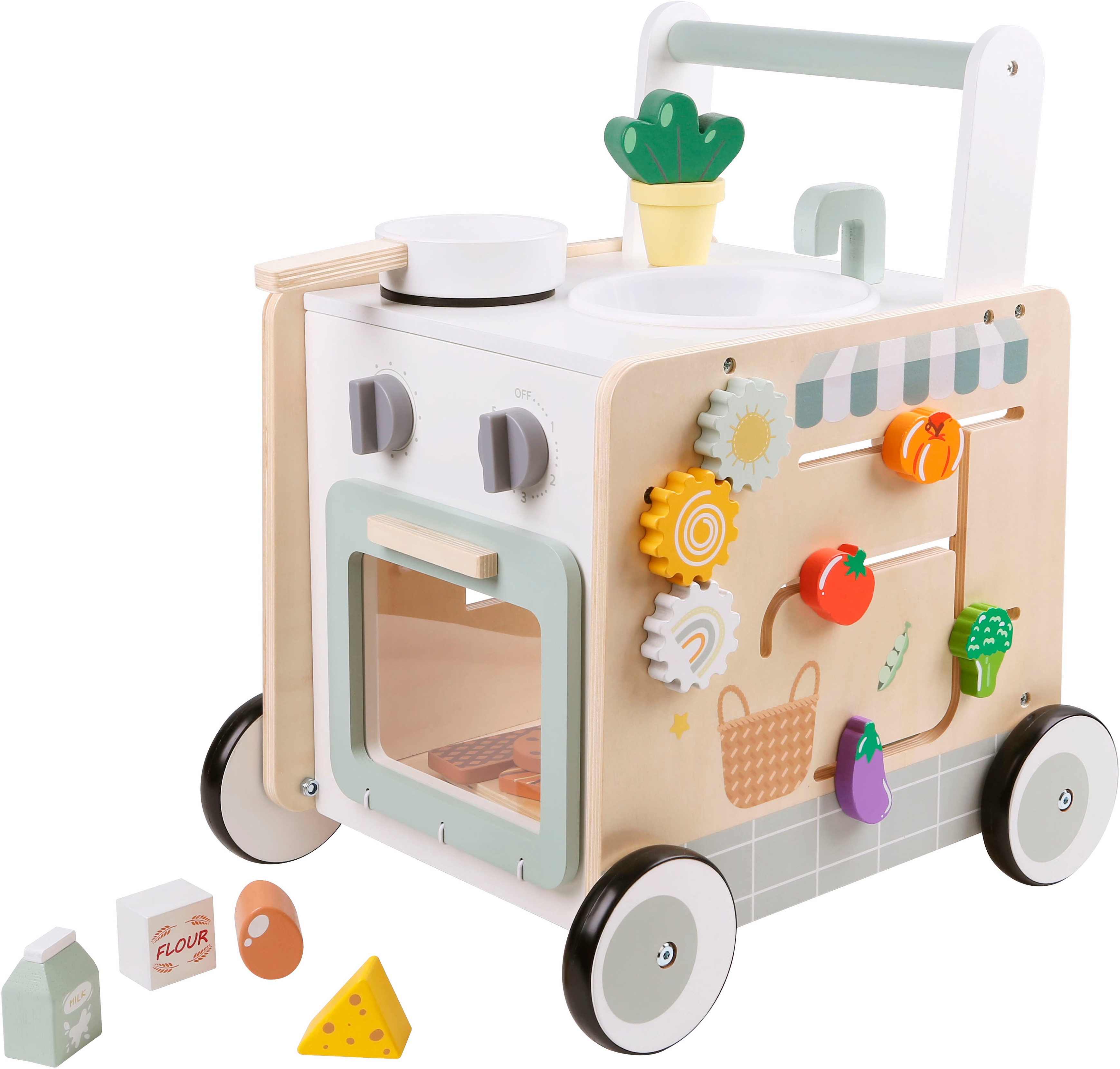 Lauflernwagen CHIC2000 "Activity-Walker, Holz-Spielküche", bunt, Lauflernhilfen, KinderB:40cm H:48cm T:33cm, Holz, B:40cm H:48cm T:33cm