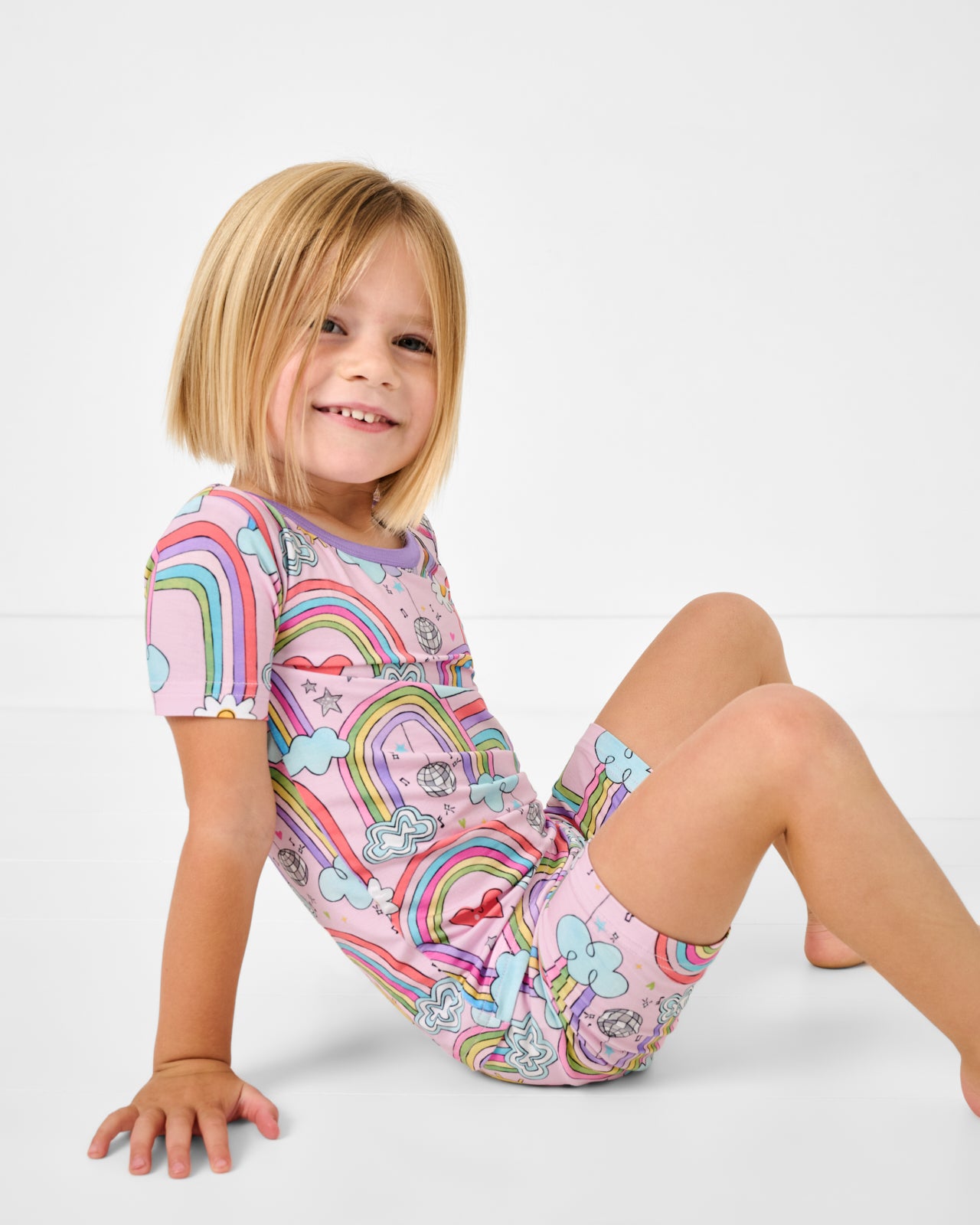 Disco Rainbows Two-Piece Short Sleeve & Shorts Pajama Set - 3T