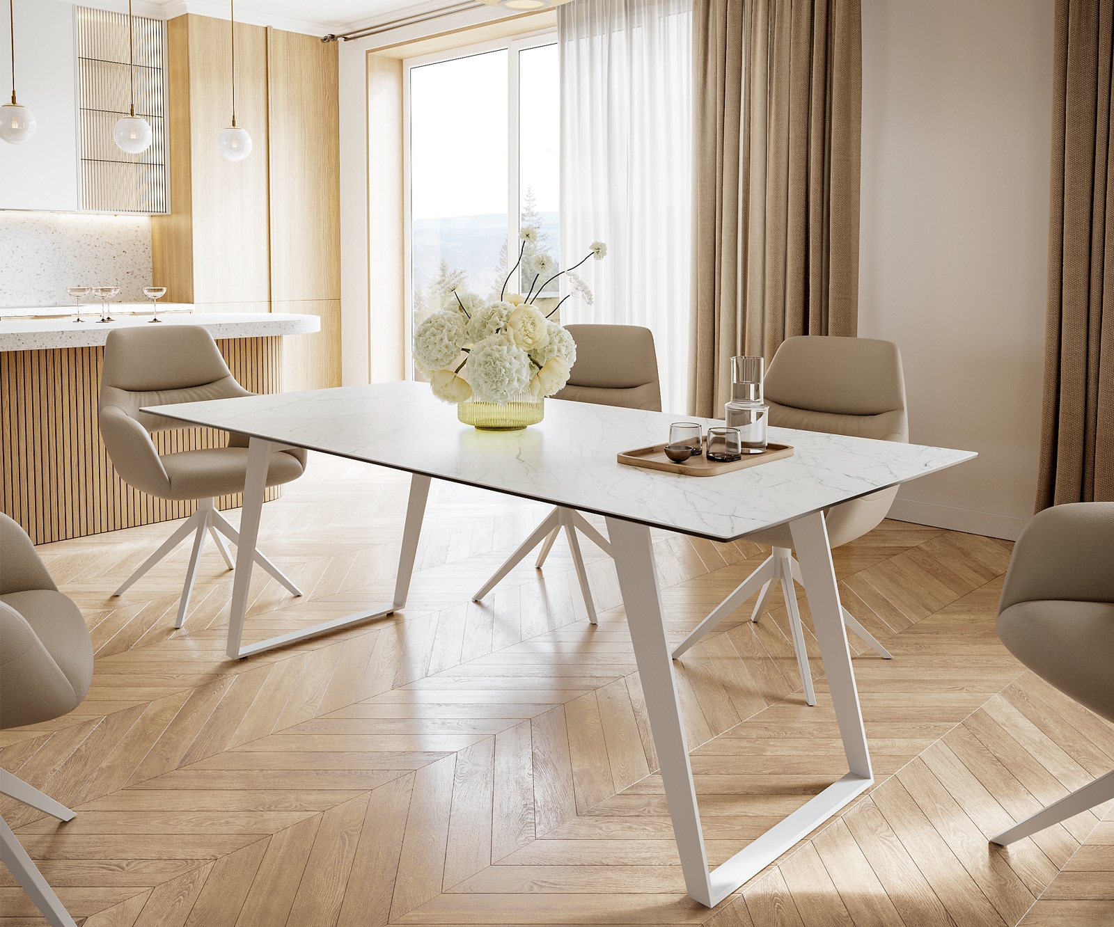 DELIFE Esstisch Edge 200x100 cm Keramik Laminam® Statuarietto Weiß Metall Schräg Weiß, Esstische