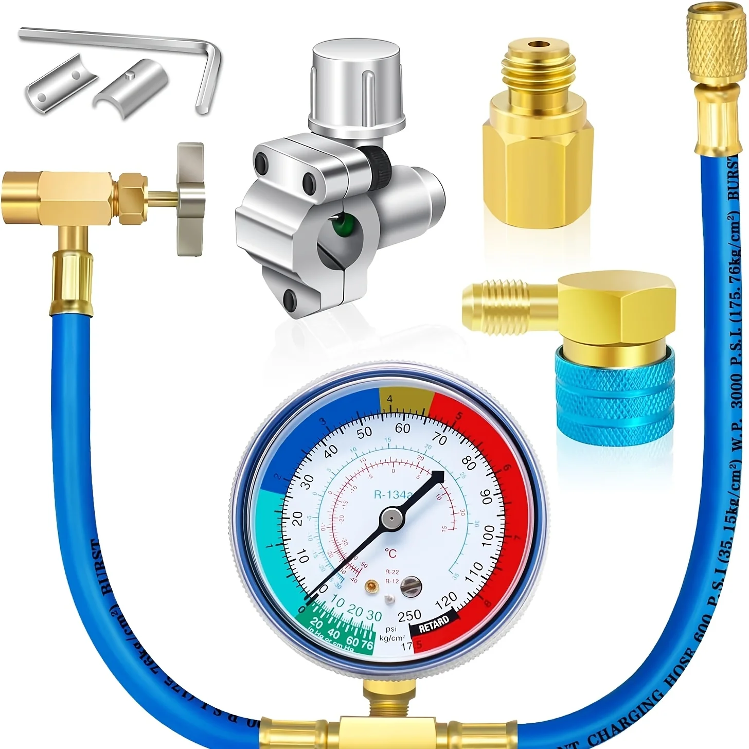 R134a Kältemittel-Aufladungsset, A/C R134a Kühlschrank-Freon-Aufladungsset, mit Bullet Piercing Tap Valve Image