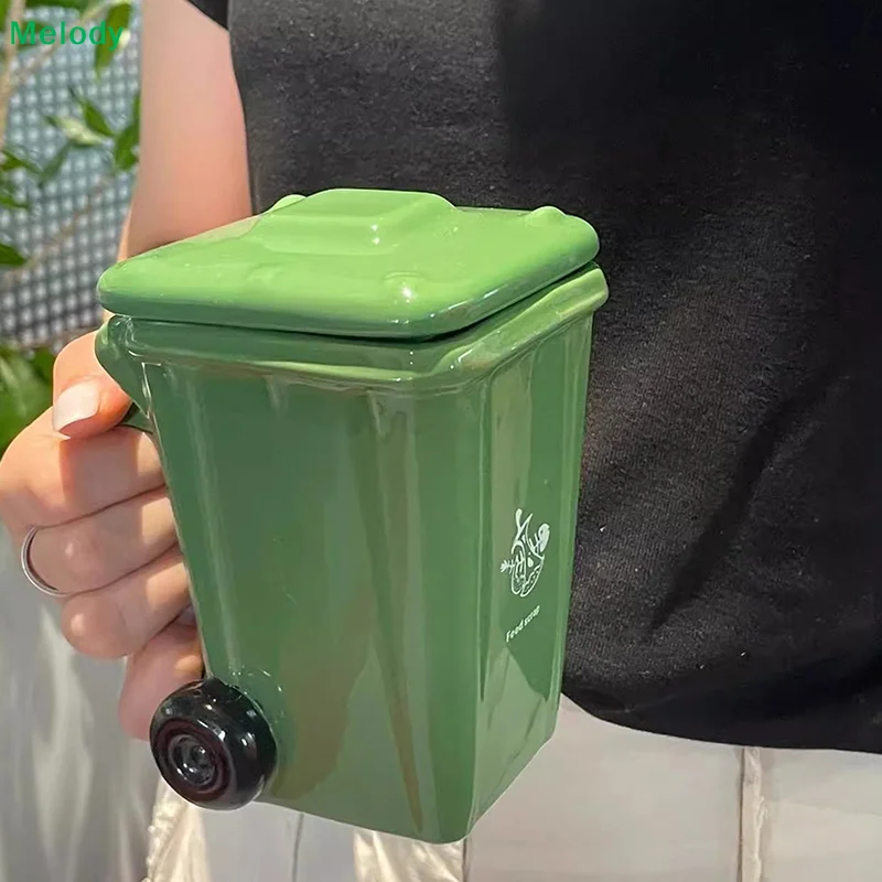 Lustige Mülleimer-Keramiktasse, trendige grüne Büro-Kaffeetassen, Frühstücksmilch-Haferbecher, Wasserbecher für Paare, Kawaii-Tasse als Geburtstagsgeschenk Image