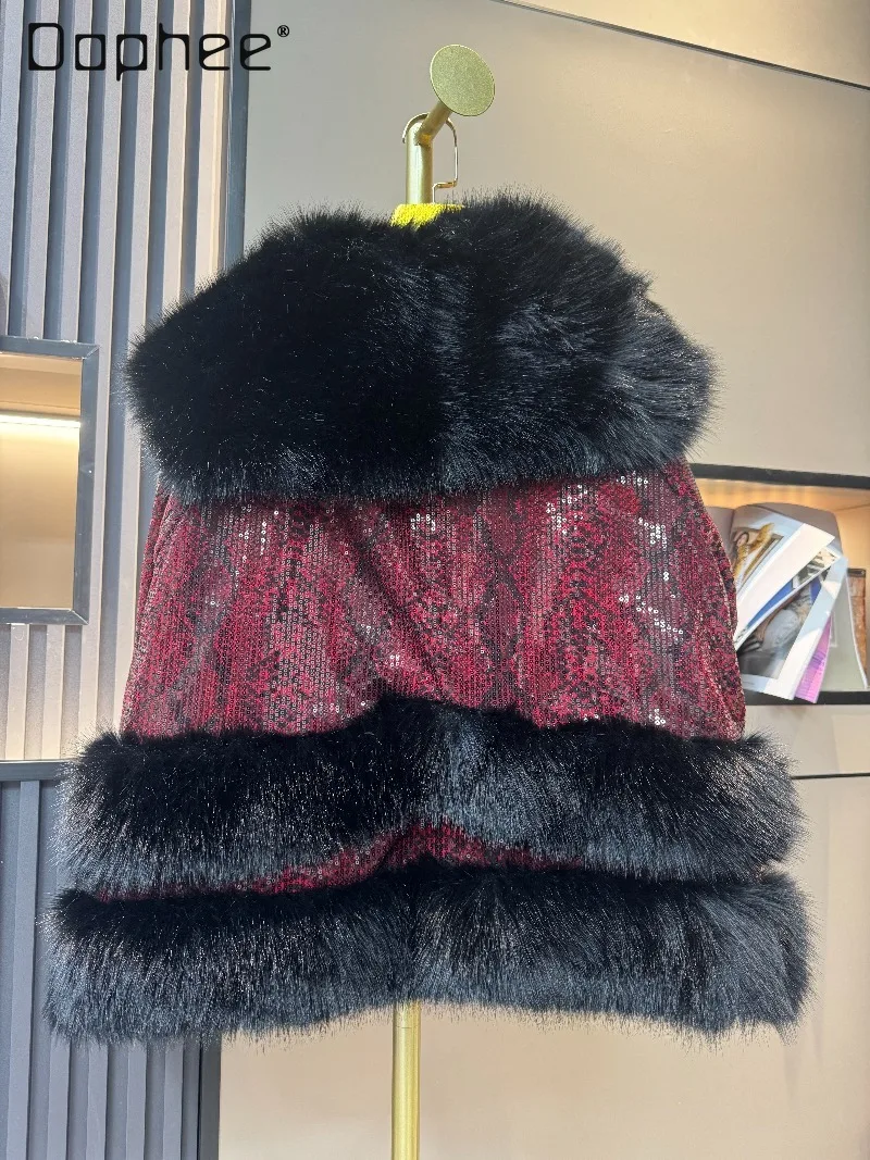 Nerzpelz im europäischen Stil, schweres Handwerk, glänzende Pailletten, großes Revers, modischer, umweltfreundlicher Pelzmantel, vielseitig, trendig, verdicktes Kunstpelz Image