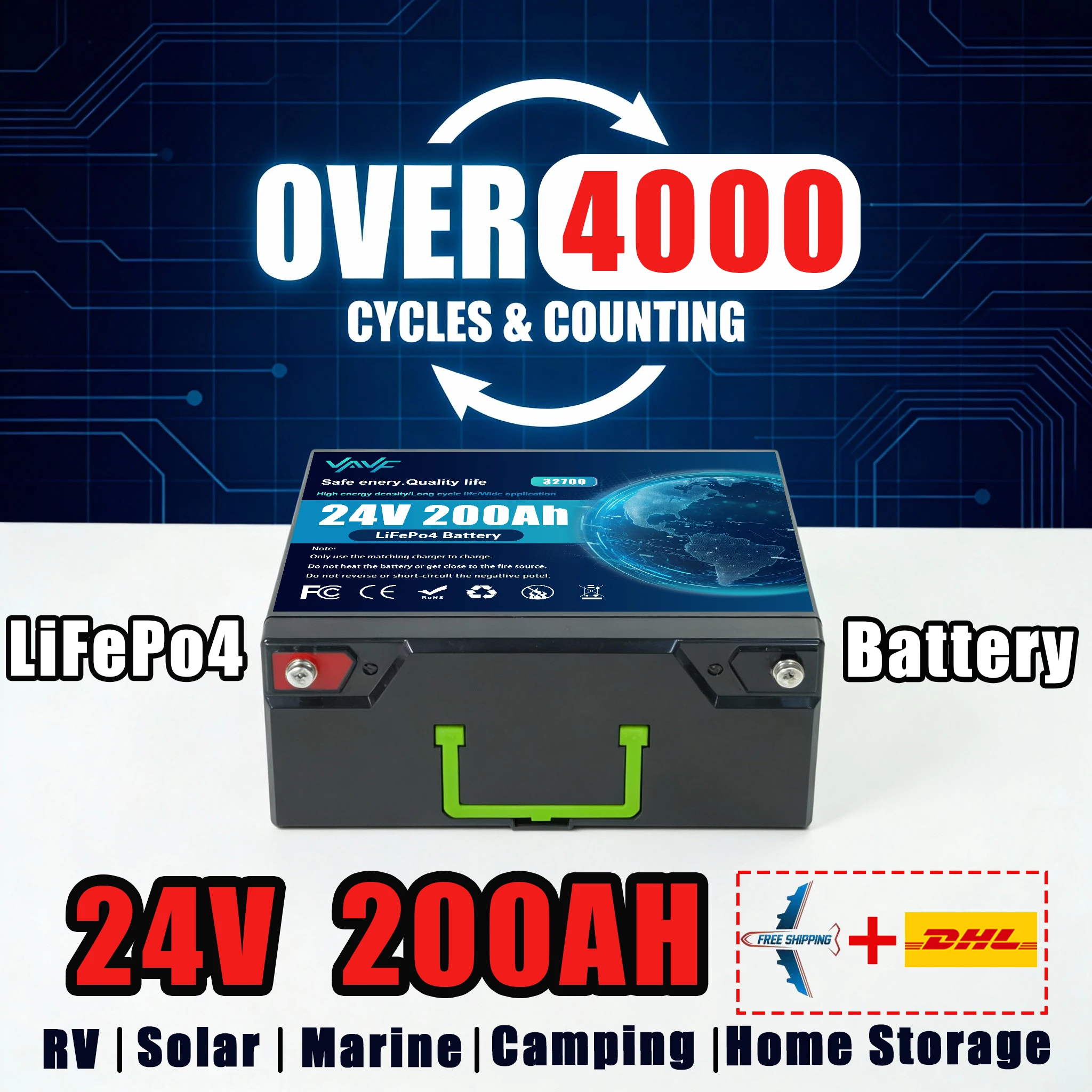 24V 200Ah LiFePO4-Akku  mit BMS 8000+Zyklen,  für Offroad-Abenteuer und Off-Grid-Häuser, Solarenergiespeicher, Wohnmobilreisen, Boote Image