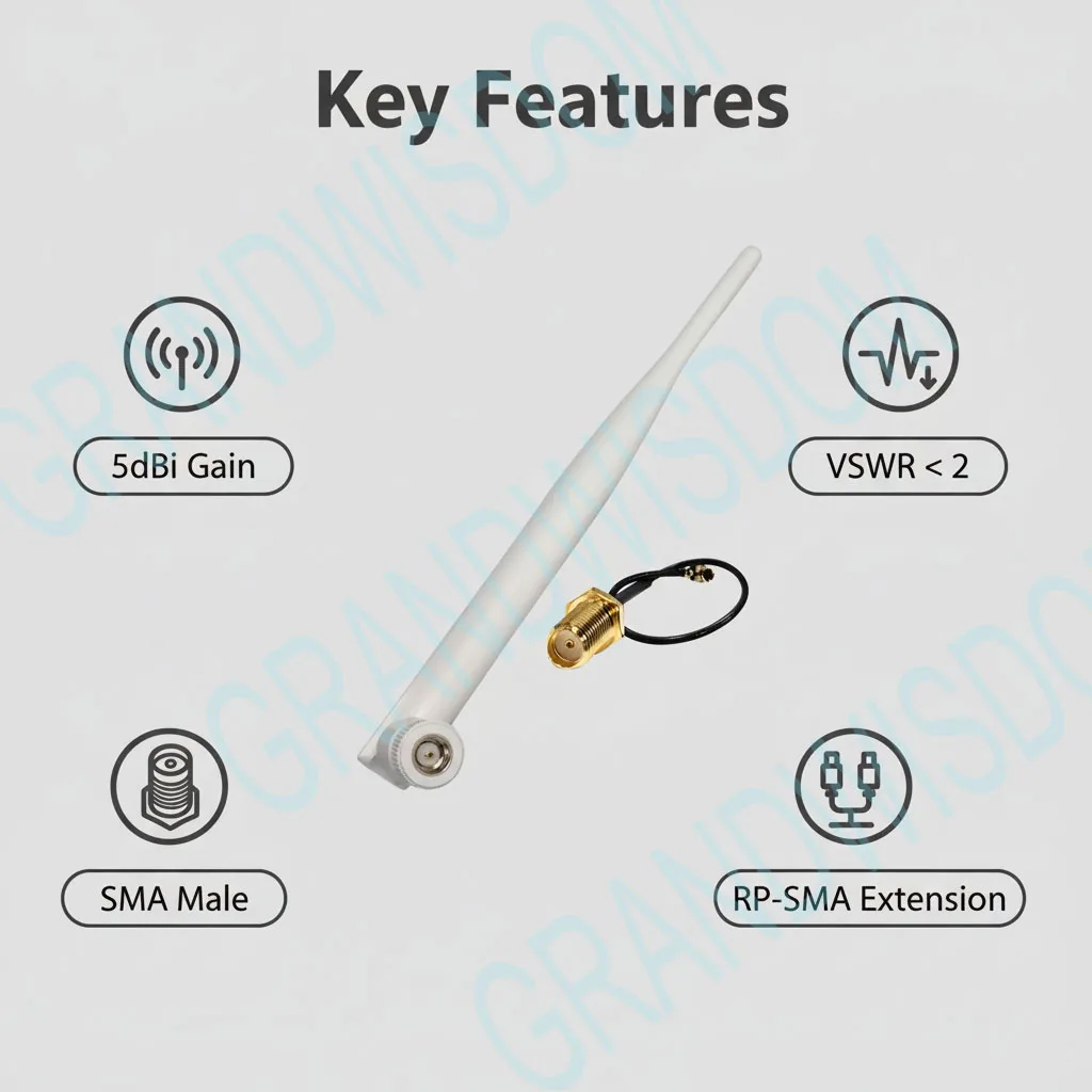 GWS 868MHz 915 IOT LoRa Antenne 5dBi SMA Stecker GSM 915MHz 868 Antenne Wasserdicht 21cm RP-SMA/u.FL Pigtail-Kabel Image