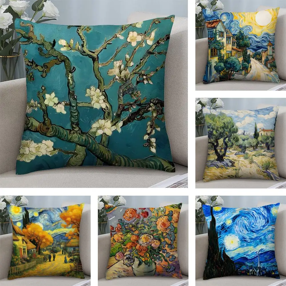 Van Gogh Ölgemälde Kissenbezug Plüschstoff Weich Beidseitig Bedruckt Sofa Warm Winter Zuhause Kindergeschenk Kissenhülle Image
