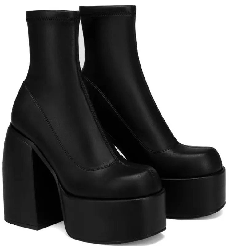 Frauen Neue Mode Kurze Stiefel Frauen Sexy Leder Boot Karree Casual Zipper High Heels Casual dicken Sohlen Frauen Schuhe Zapatos