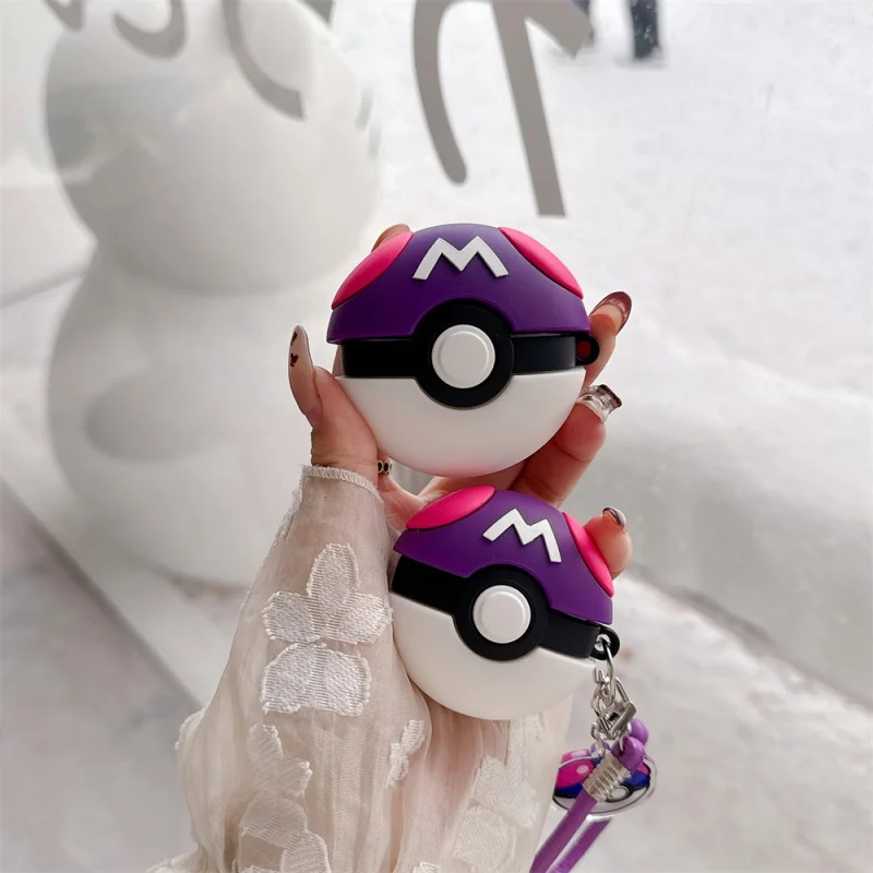 Master Ball Pokemons Kopfhörerhülle für Apple AirPods 1 2 3 4 Pro Pro 2nd Pro2 3 100 % Silikon-Anhänger-Bluetooth-Abdeckung Image